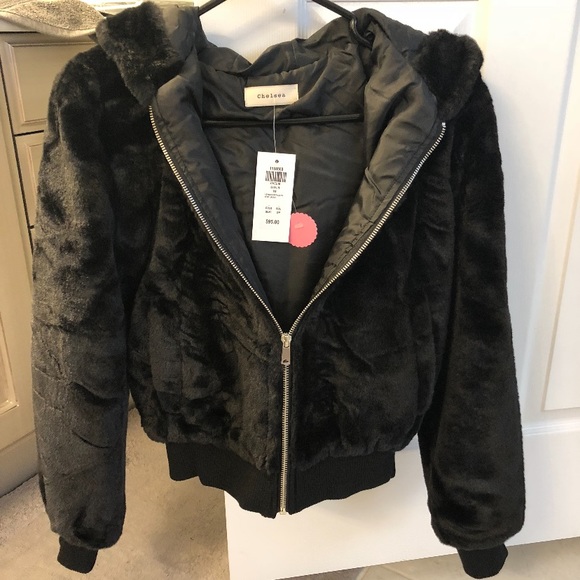 Black Sherpa Bomber Jacket by Honey - Picture 1 of 4